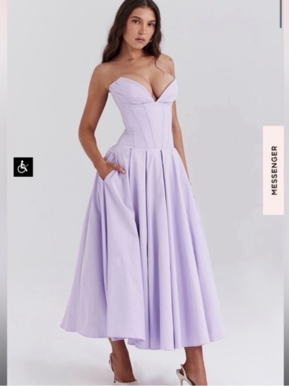 House of CB “Lady” Orchid Twill Strapless Tulle Midi Dress, Corset Dress